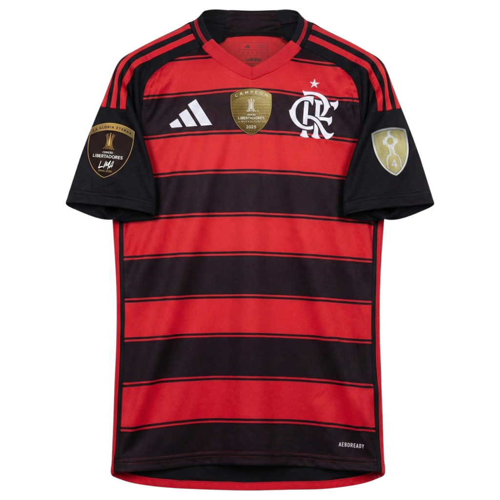 Camisa Flamengo I 25/26 - Vermelha e Preta + Patch Libertadores