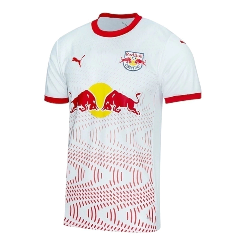 Camisa Red Bull Bragantino I 25/26 - Torcedor Puma Masculina - Branca com detalhes em vermelho